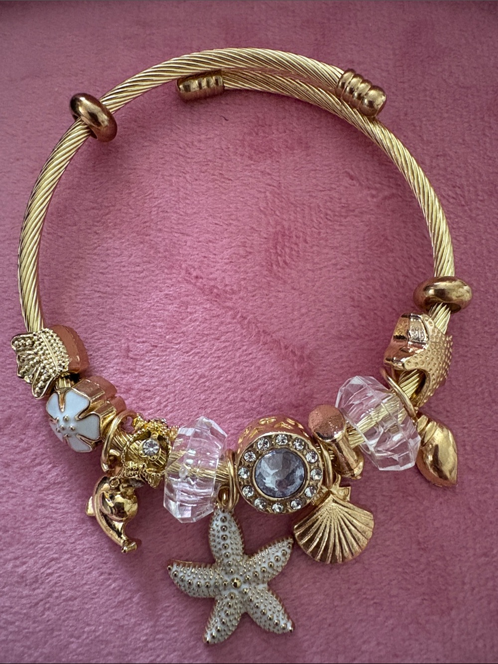 Gold Beach Charm Bracelet with Crystal Accents